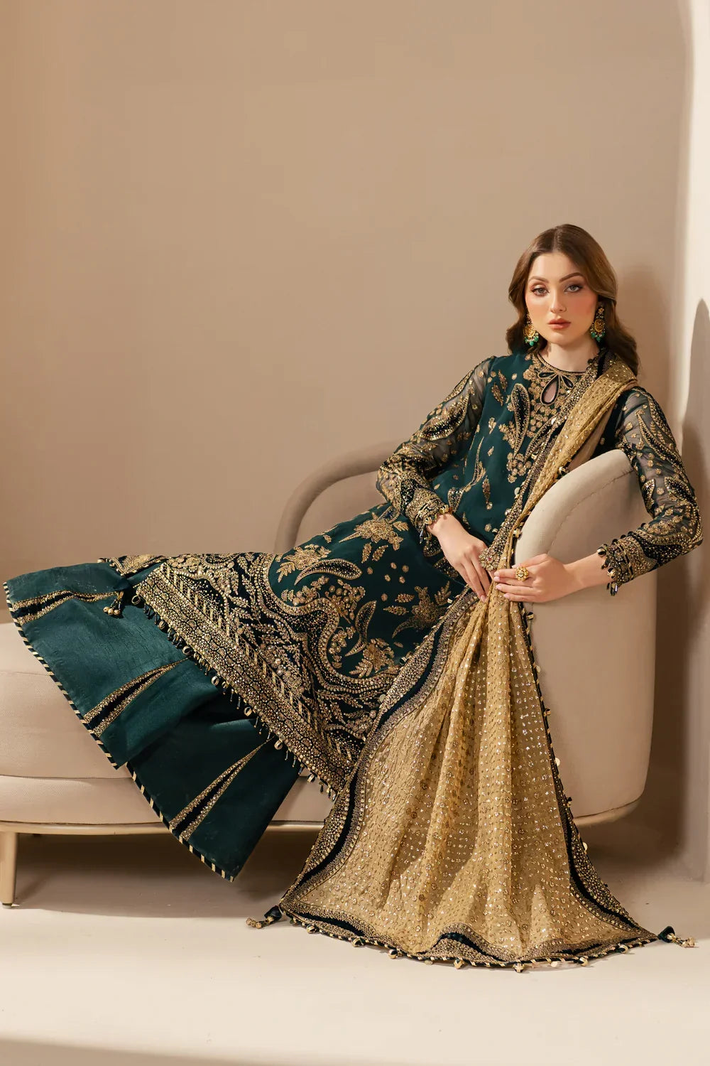 Emerald Antique - Embroidered Chiffon Suit | Ready To Wear