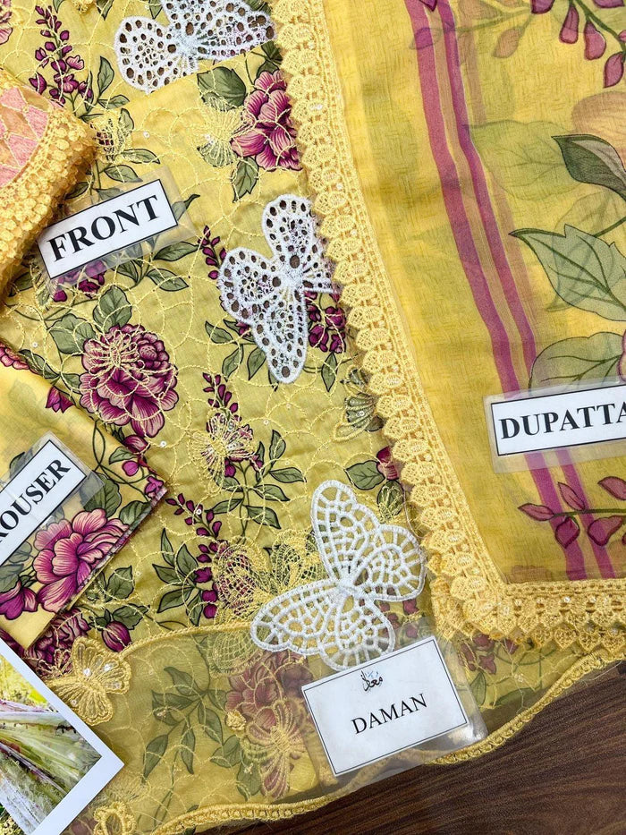 3-piece lawn suit embroidered, printed back and sleeves, and a printed chiffon dupatta Ready To Wear 