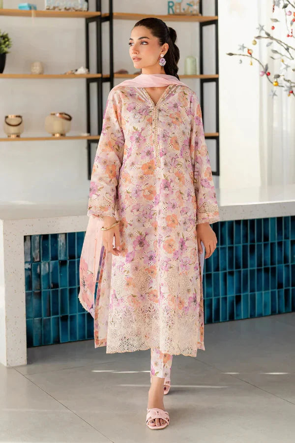 03-Piece Printed Lawn Suit With Chikankari Embroidery - Ready To Wear