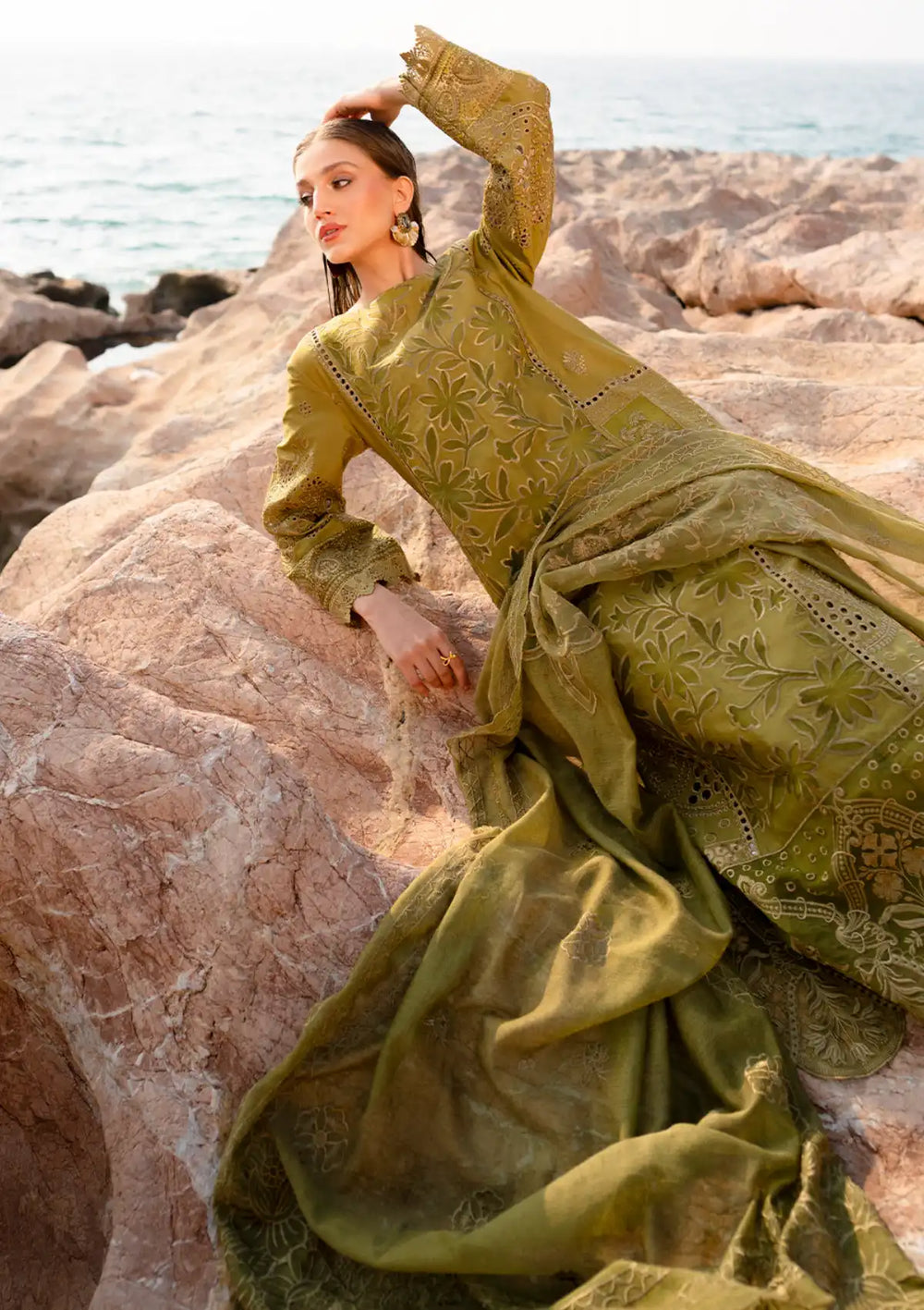 03-Piece Cotton Suit With Embroidery - Ready To Wear