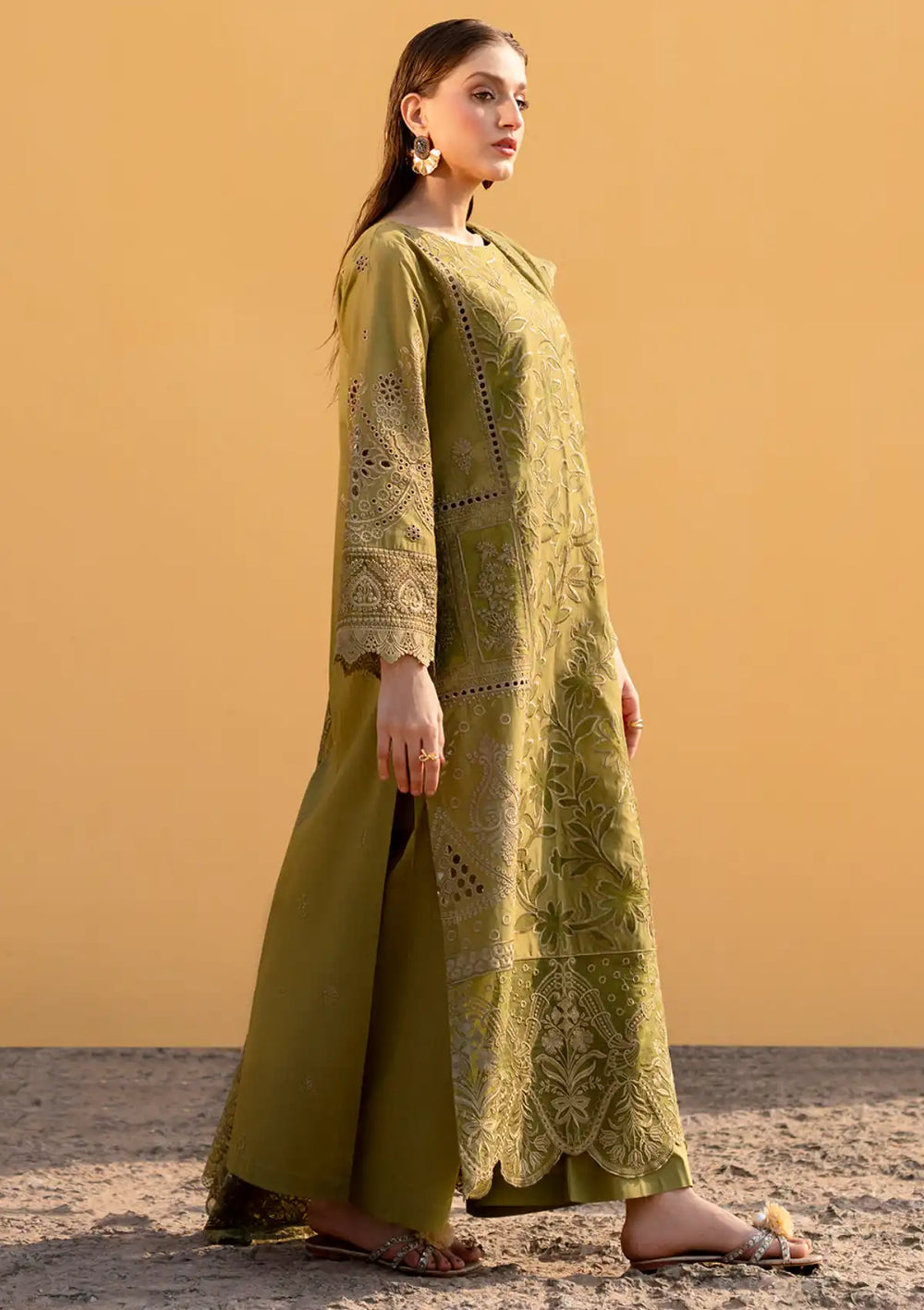 03-Piece Cotton Suit With Embroidery - Ready To Wear