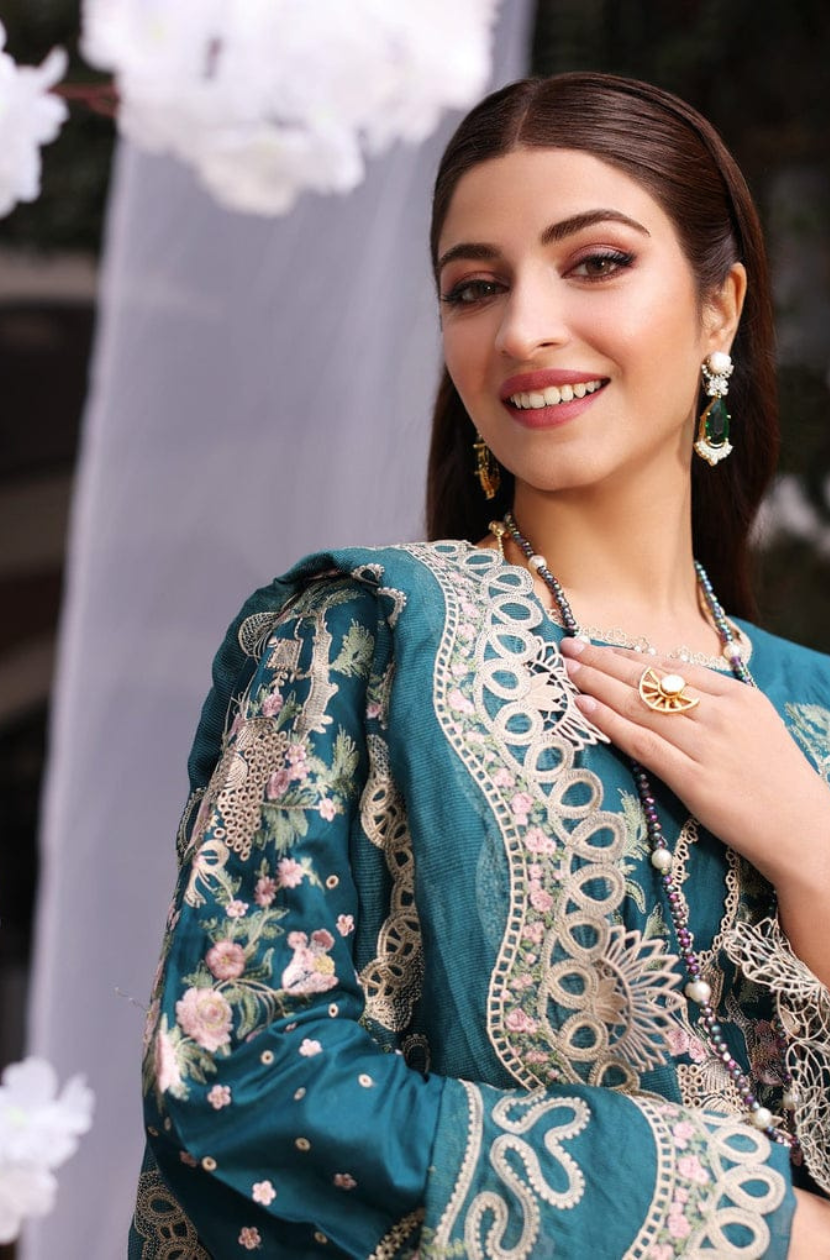 Lawn suit in Zinc blue Ready To Wear