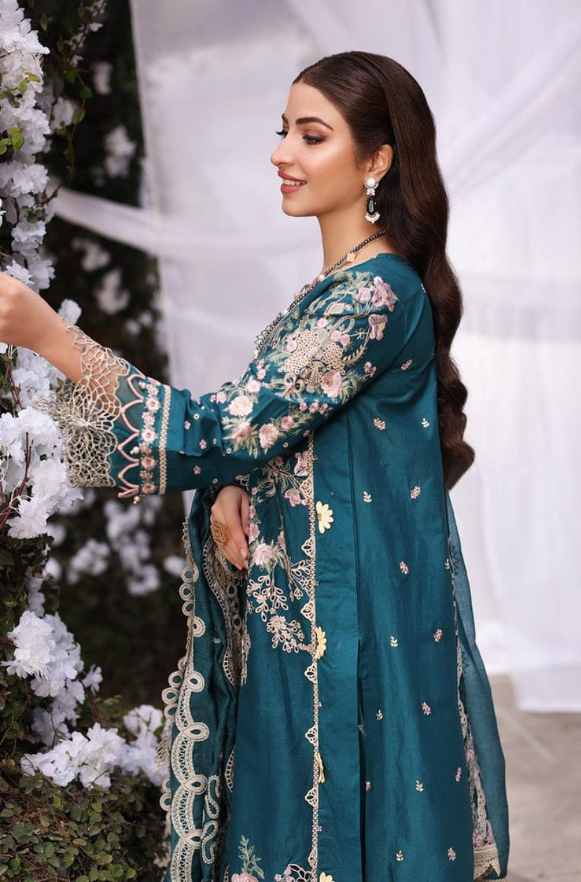 Lawn suit in Zinc blue Ready To Wear
