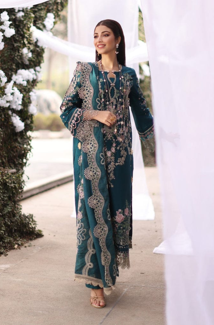 Lawn suit in Zinc blue Ready To Wear