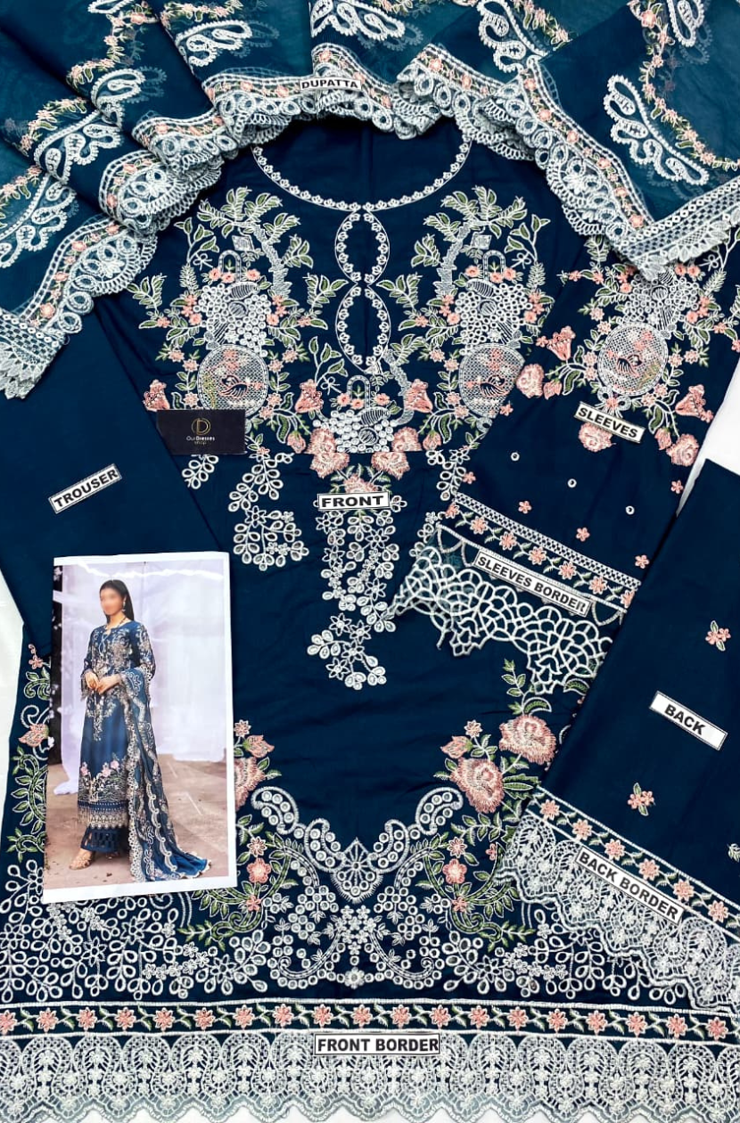 Lawn suit in Zinc blue Ready To Wear