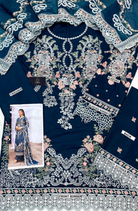 Lawn suit in Zinc blue Ready To Wear