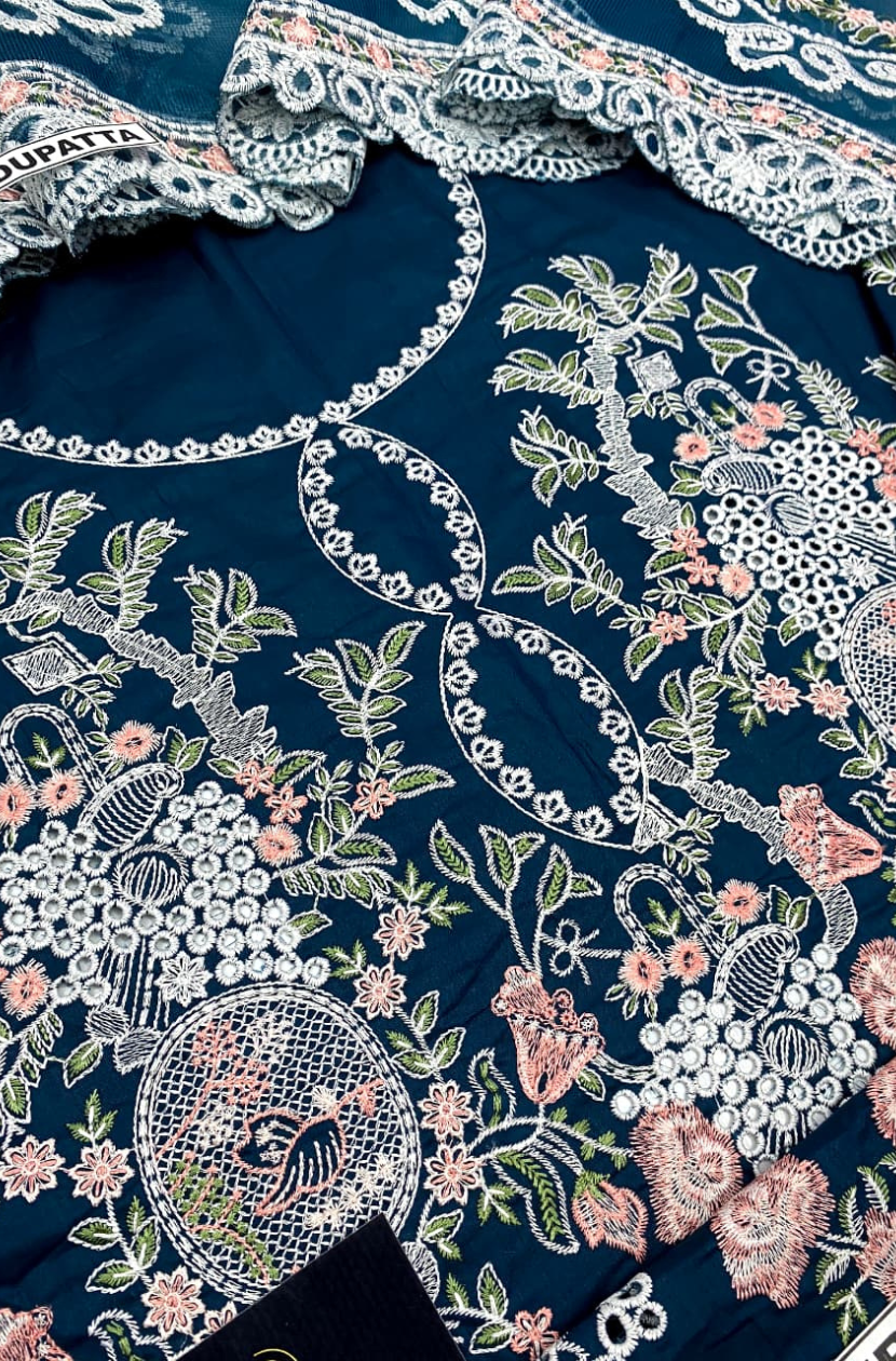 Lawn suit in Zinc blue Ready To Wear