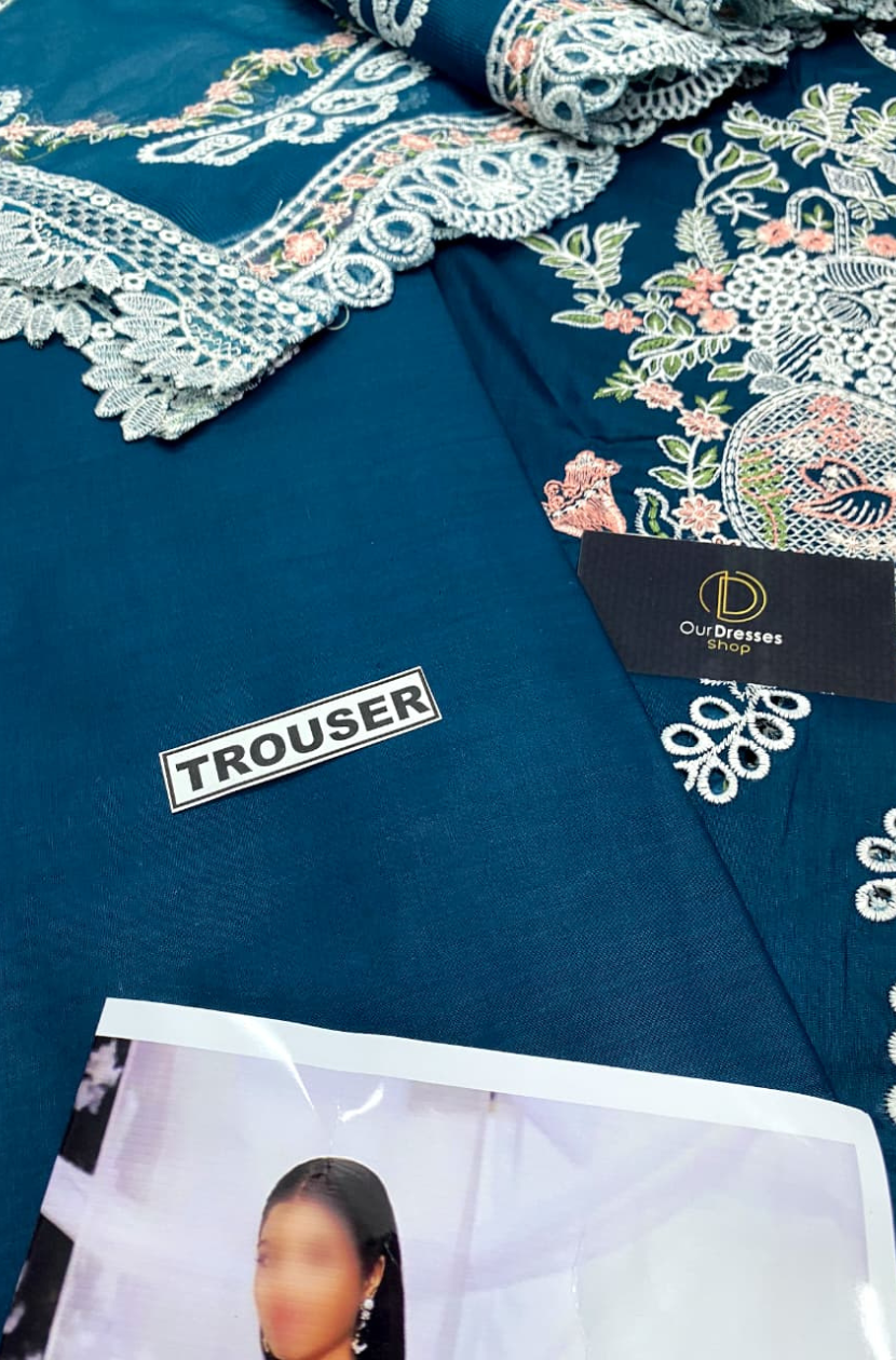 Lawn suit in Zinc blue Ready To Wear