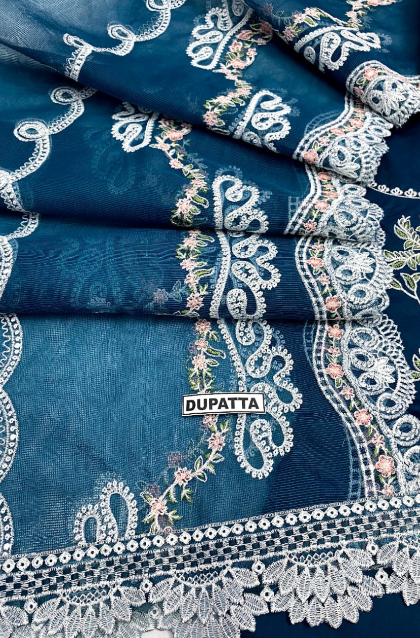 Lawn suit in Zinc blue Ready To Wear