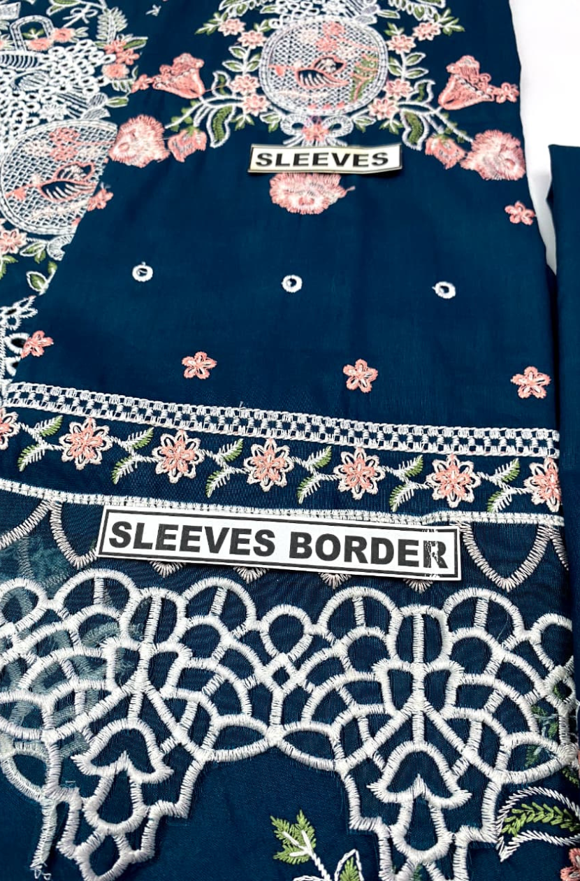 Lawn suit in Zinc blue Ready To Wear