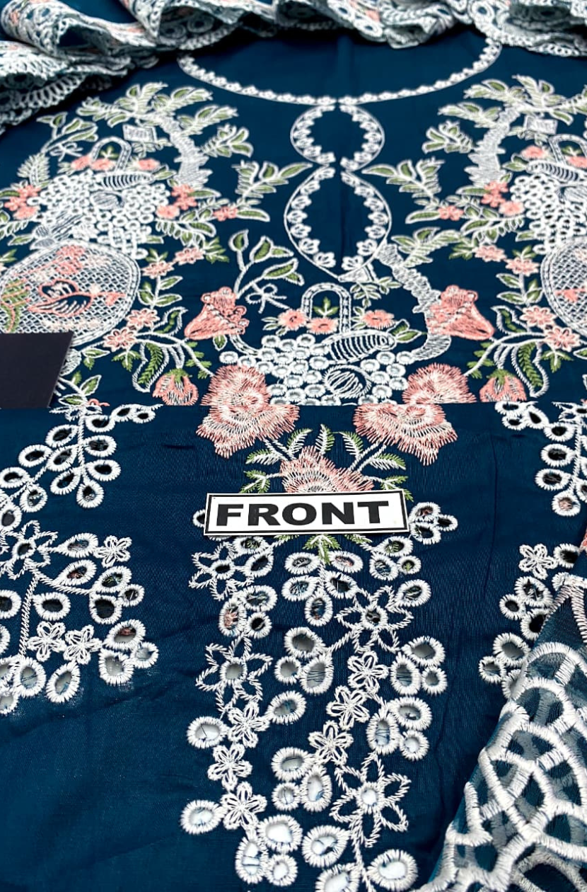 Lawn suit in Zinc blue Ready To Wear