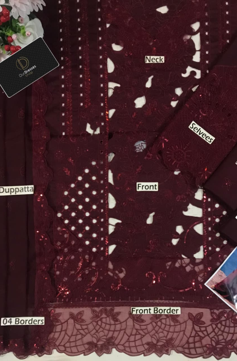 Luxurious Maroon Embroidered Velvet Ready To Wear