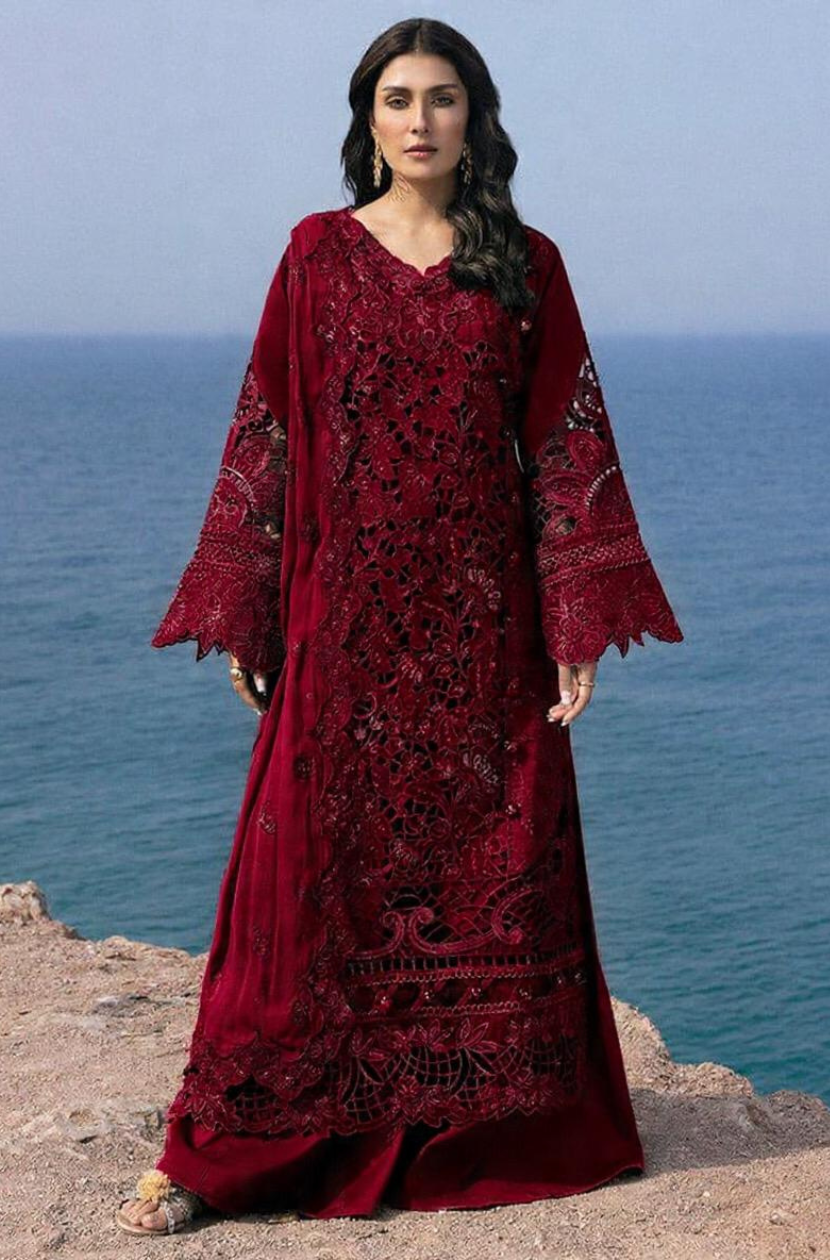 Luxurious Maroon Embroidered Velvet Ready To Wear