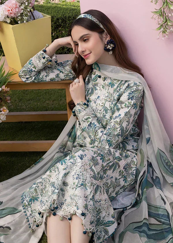 03-Piece Printed Lawn Suit With Chikankari Embroidery- Ready To Wear