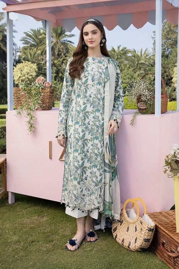 03-Piece Printed Lawn Suit With Chikankari Embroidery- Ready To Wear
