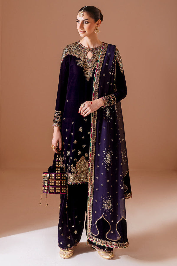 3 Piece Stitched Velvet Suit - Ready To Wear