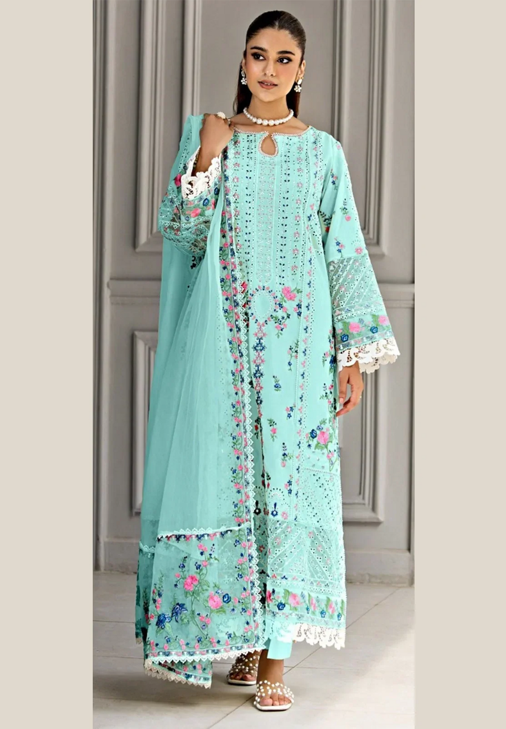 03-Piece Embroidered Chikankari Suit | Ready To Wear