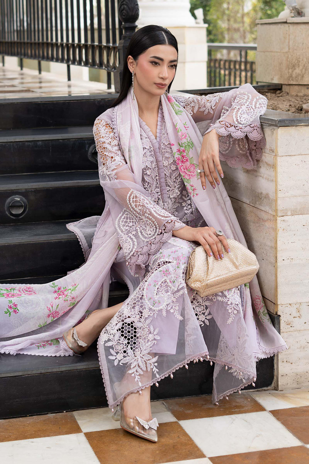 Soft Purple - Embroidered Lawn Suit With Printed Silk Dupatta | Ready To Wear