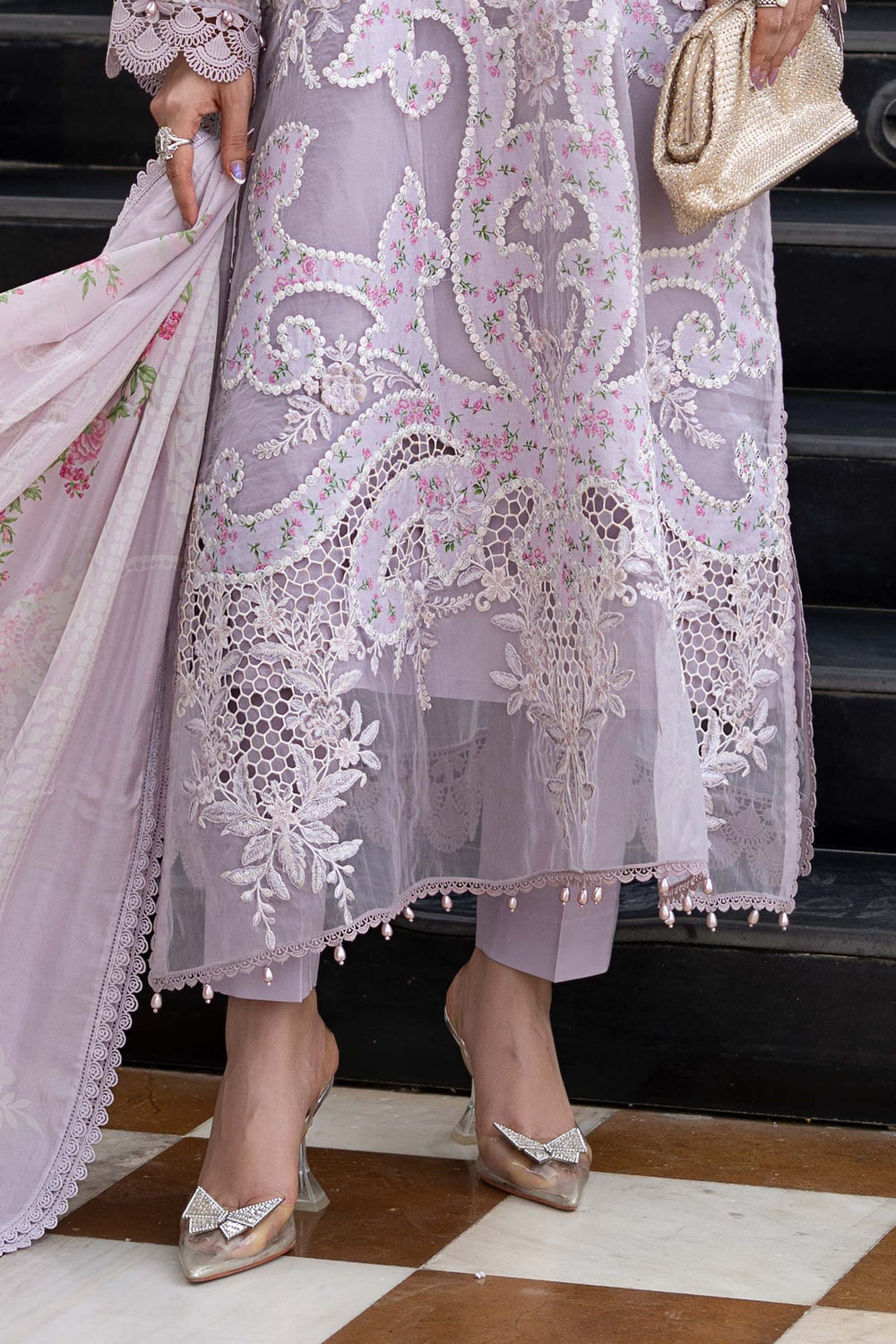 Soft Purple - Embroidered Lawn Suit With Printed Silk Dupatta | Ready To Wear