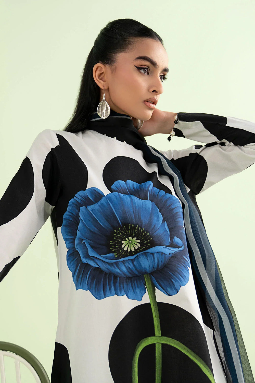 Pearl Blue Floral - Printed Lawn Suit With Chiffon Dupatta | Ready To Wear