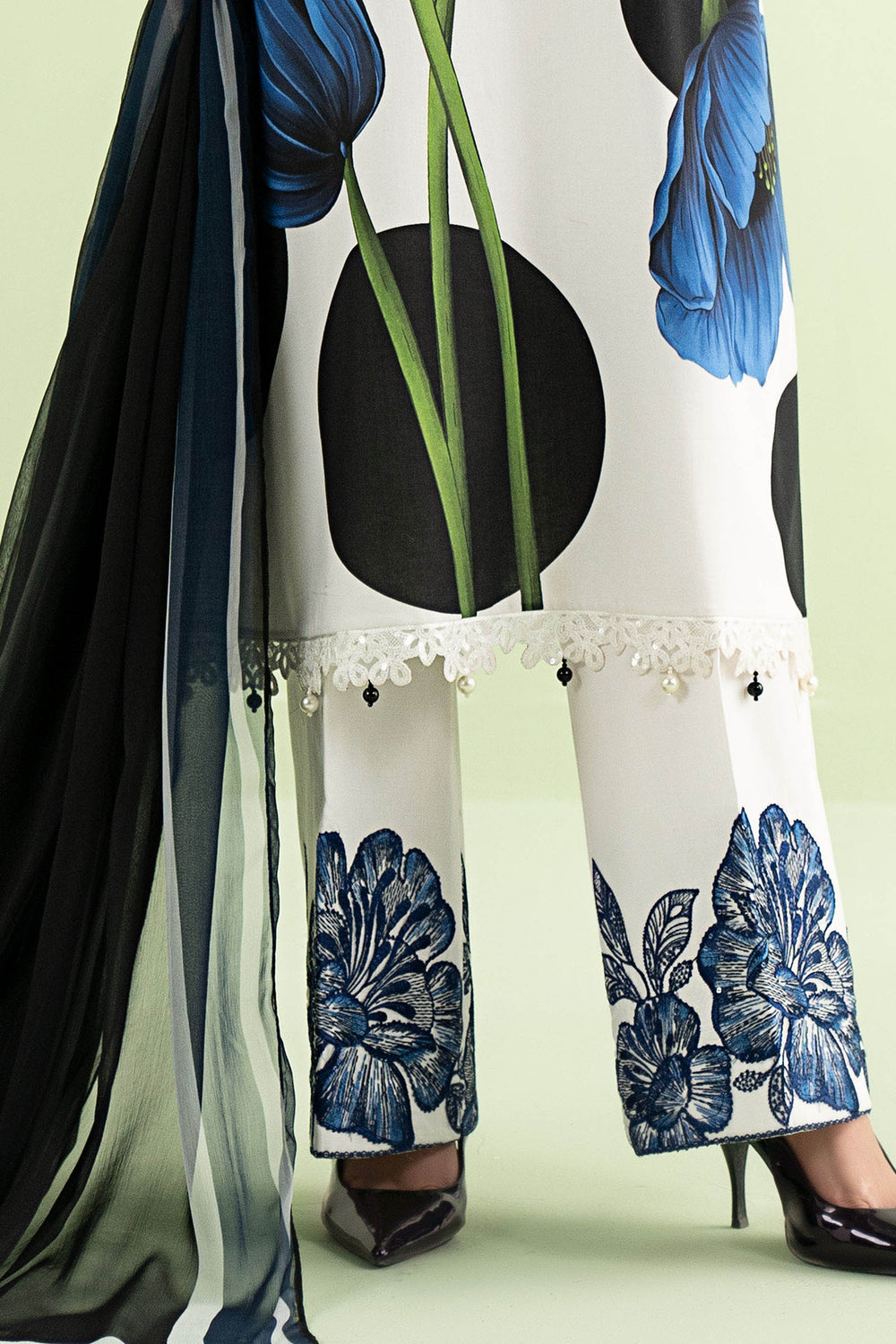 Pearl Blue Floral - Printed Lawn Suit With Chiffon Dupatta | Ready To Wear
