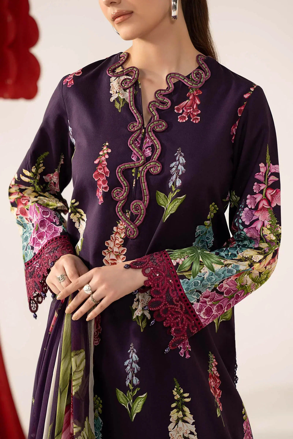 03-Piece Printed Lawn Suit With Chiffon Dupatta | Ready To Wear