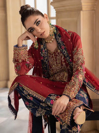 Maroon & Navy Royale - Embroidered Chiffon Suit | Ready To Wear