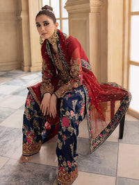 Maroon & Navy Royale - Embroidered Chiffon Suit | Ready To Wear