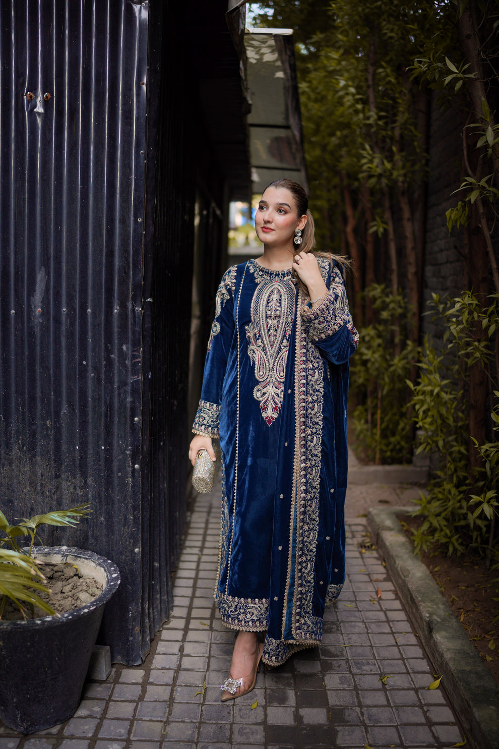 3 Piece Stitched Velvet Suit - Ready To Wear