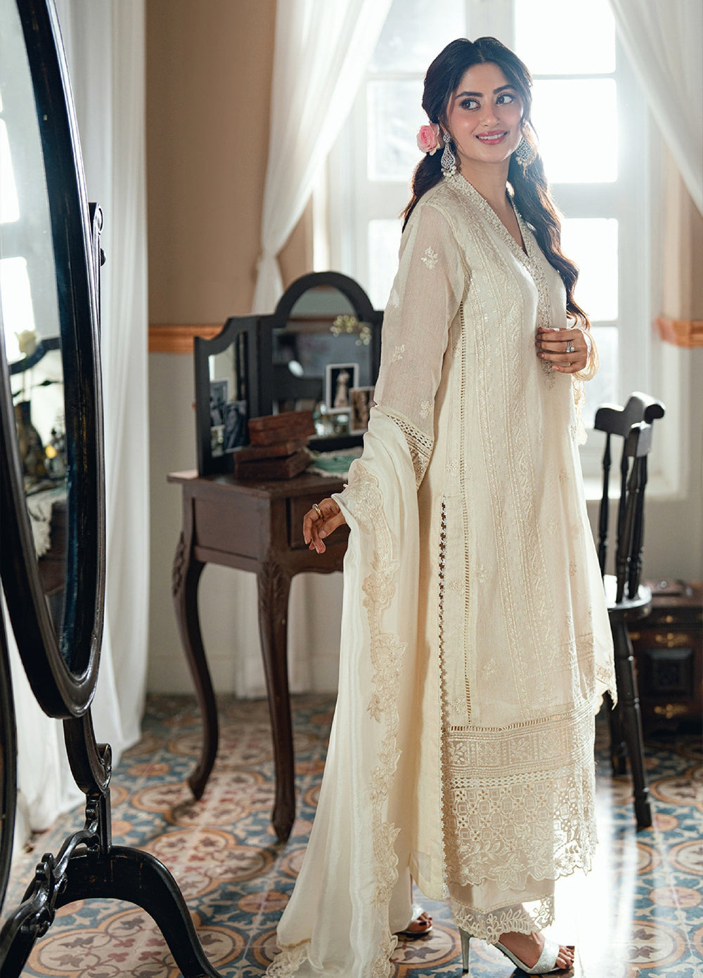 03-Piece Azure Luxury Chiffon Embroidered Suit -  Ready  To Wear