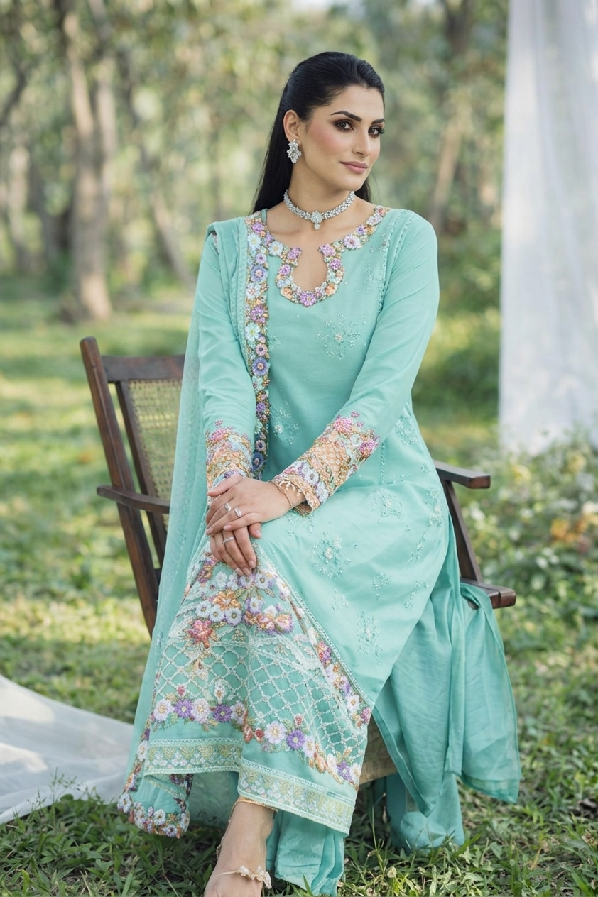 03-Piece Lawn Suit With Embroidery - Ready To Wear