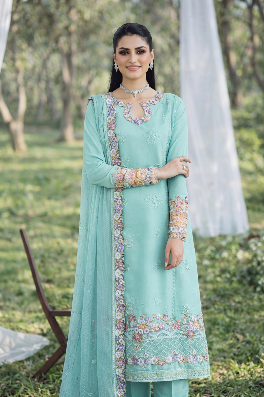03-Piece Lawn Suit With Embroidery - Ready To Wear