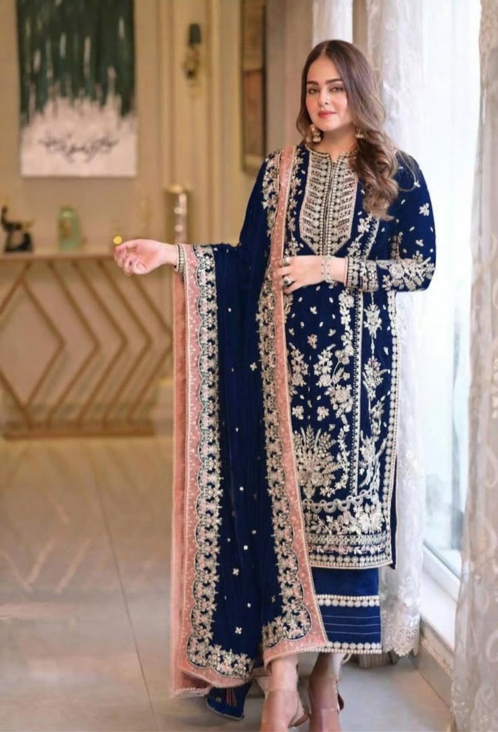 03-Piece Chiffon Suit With Fully Embroidery - Ready To Wear