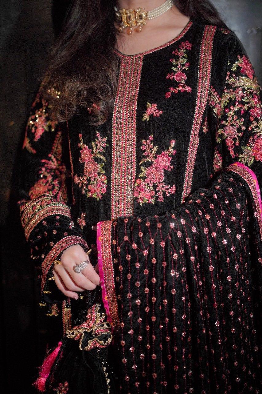 3 Piece Stitched Velvet Suit - Ready To Wear