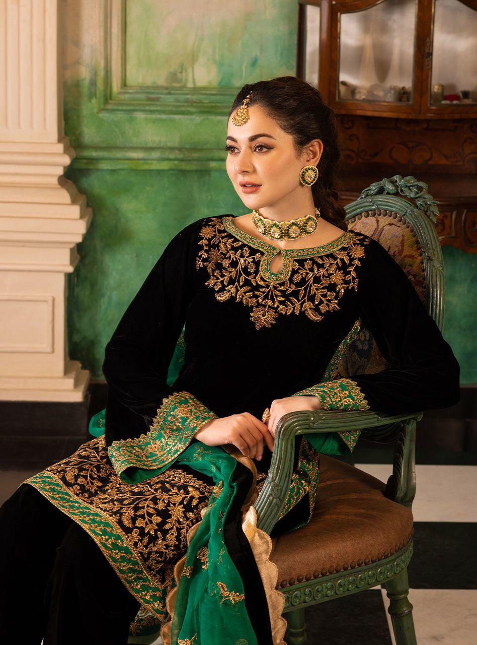 3 Piece Stitched Velvet Suit - Ready To Wear