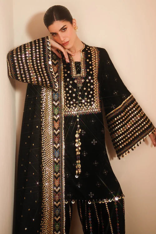 3 Piece Stitched Velvet Suit - Ready To Wear