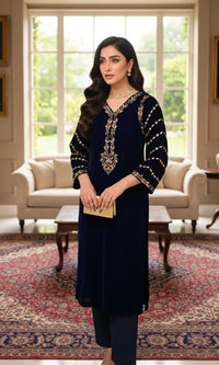 2 Piece Stitched Embroidered Velvet Suit - Ready To Wear