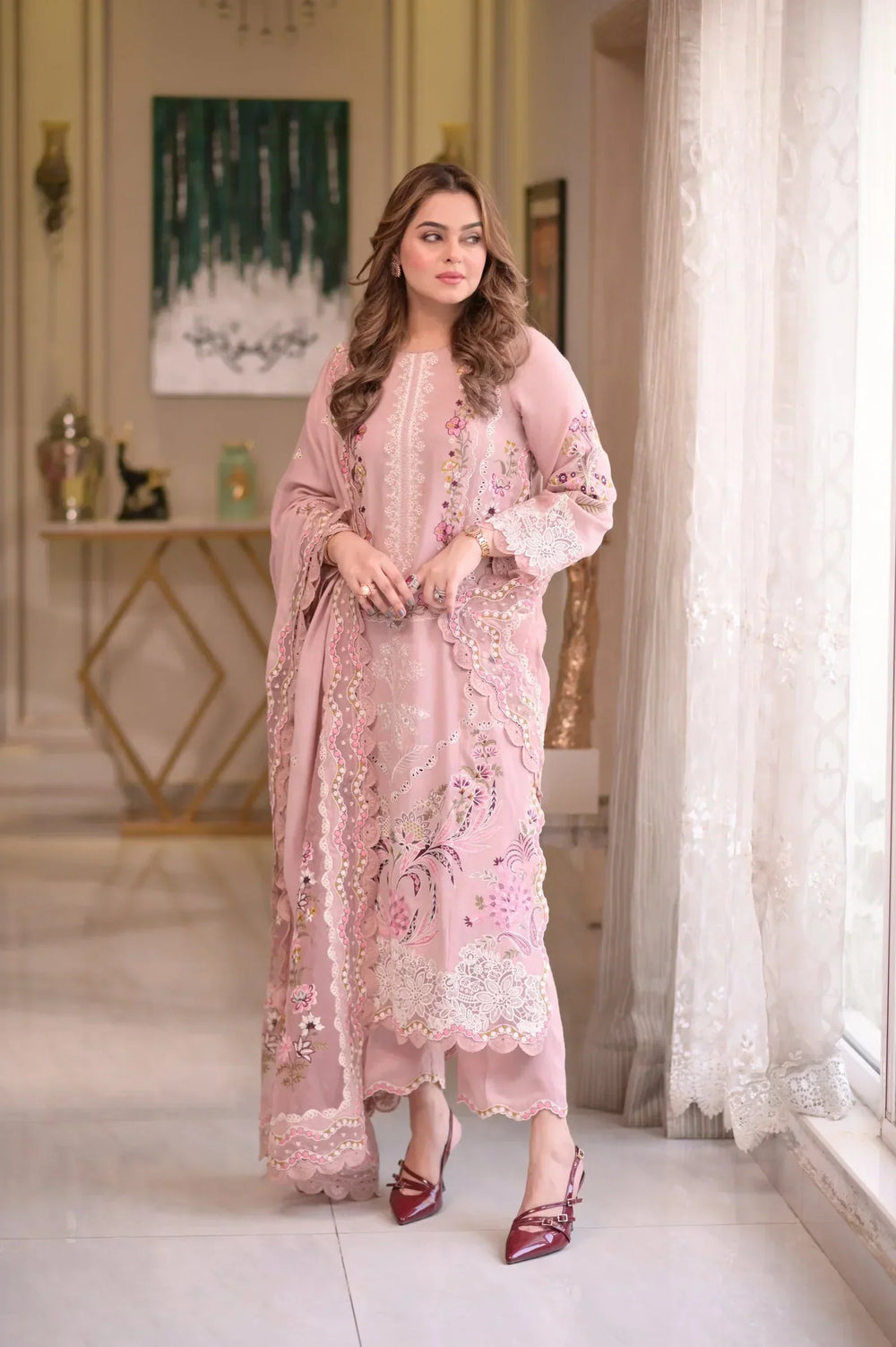 03-Piece Lawn Suit With Embroidery - Ready To Wear