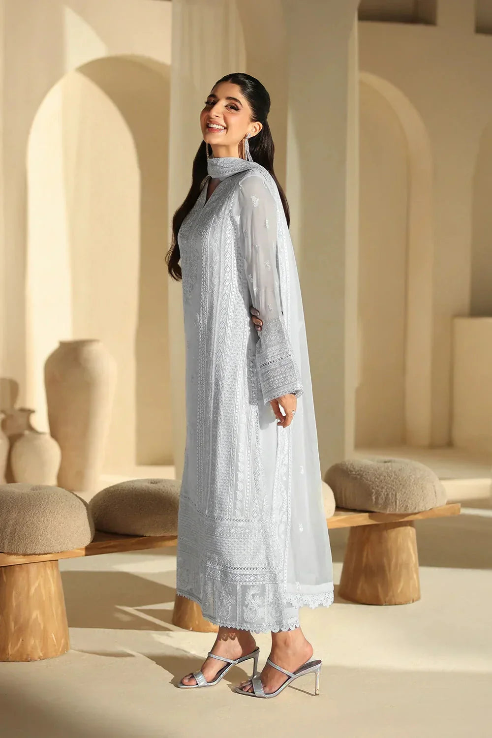 03-Piece Pure Chiffon Suit With Embroidery - Ready To Wear