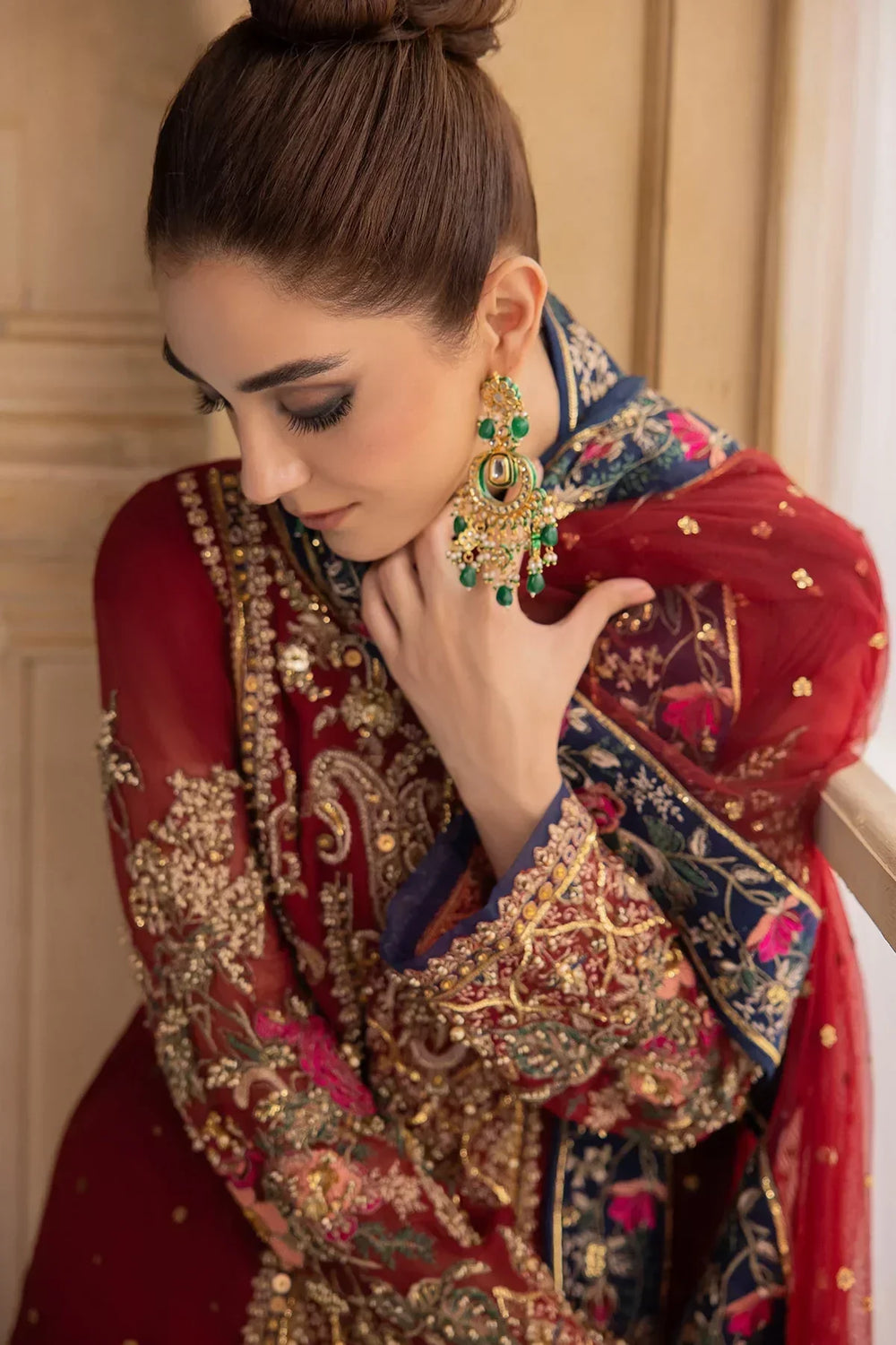 Maroon & Navy Royale - Embroidered Chiffon Suit | Ready To Wear