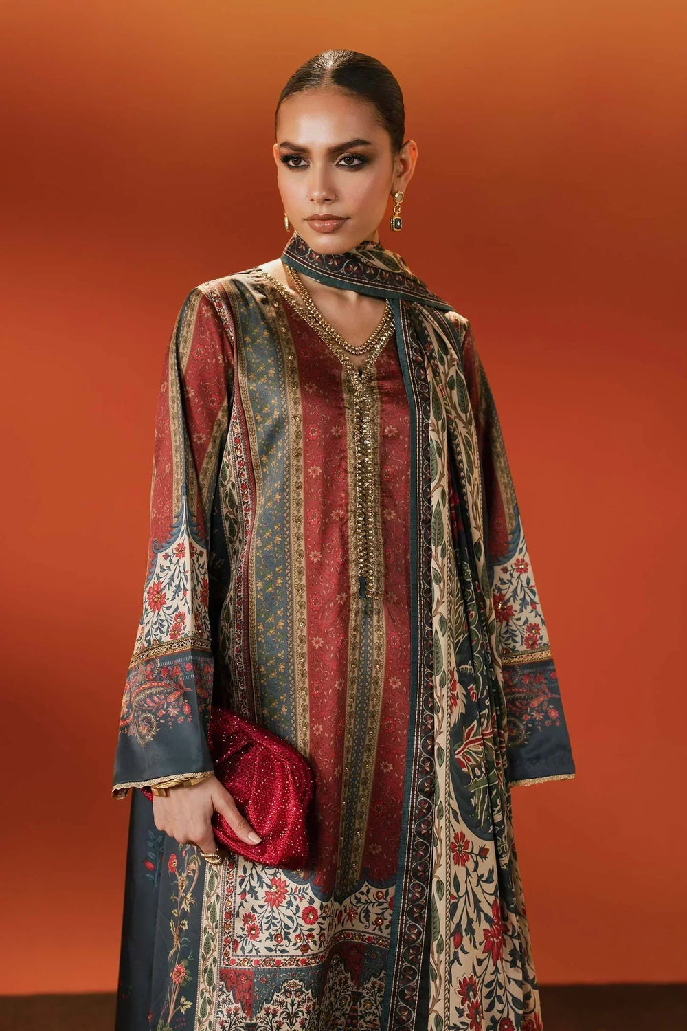Charcoal Maroon - 3 Piece Printed Lawn Suit | Ready To Wear