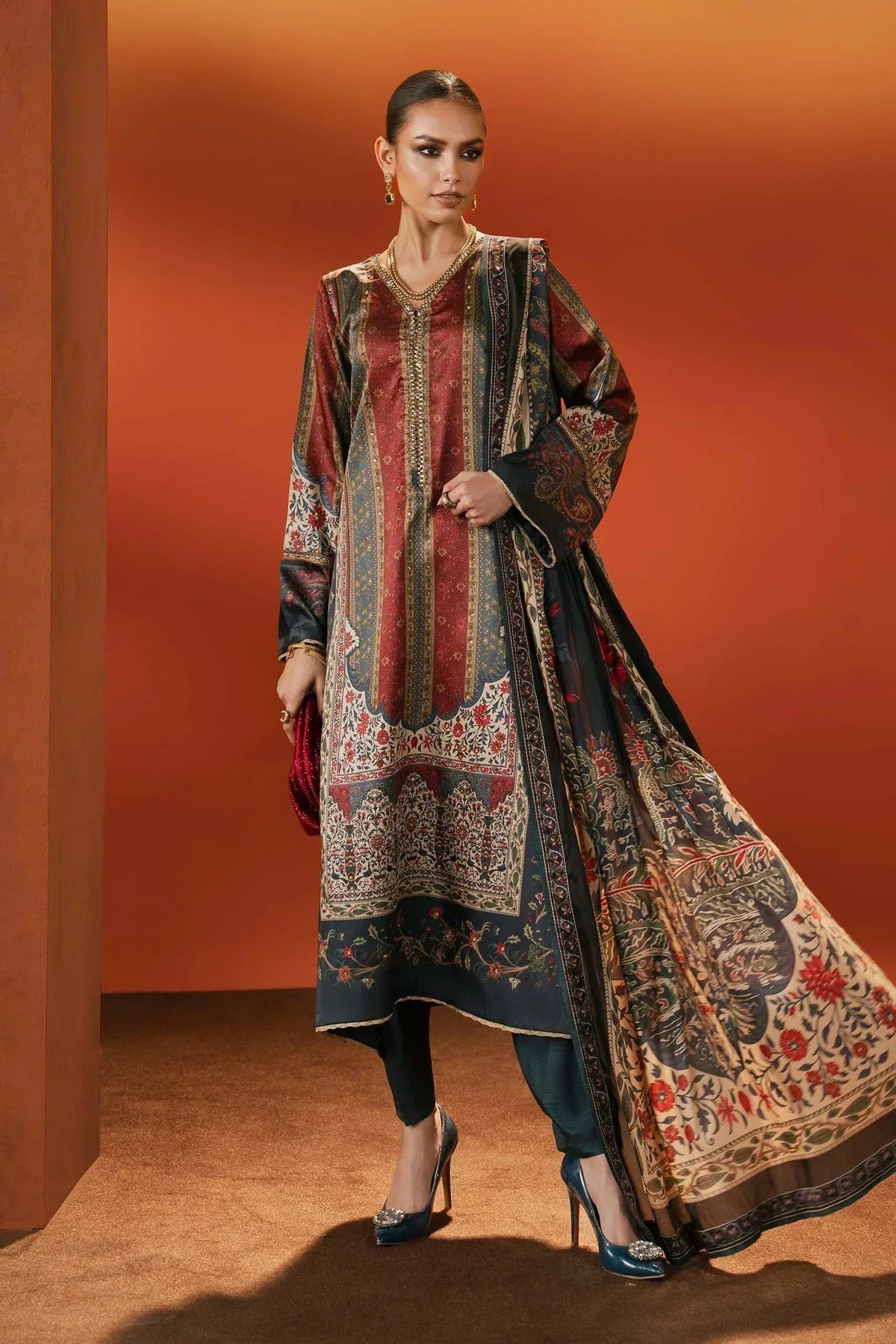 Charcoal Maroon - 3 Piece Printed Lawn Suit | Ready To Wear