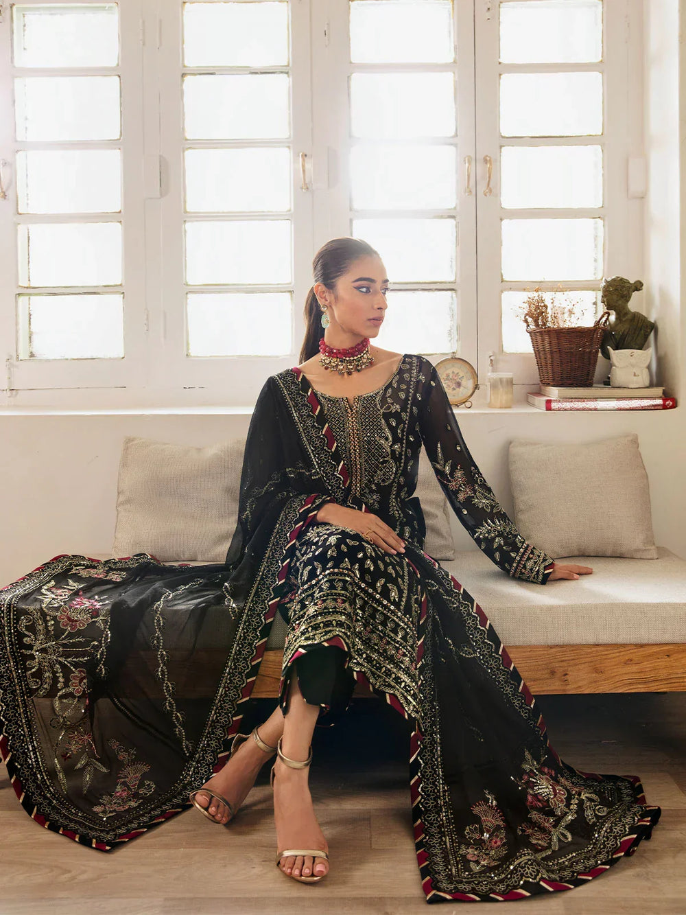 Midnight Gold - Embroidered Chiffon Suit | Ready To Wear