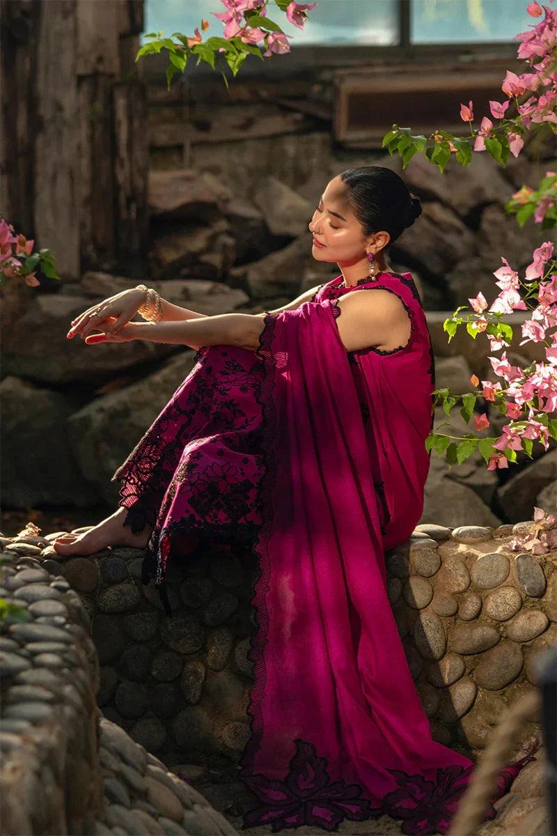 Shocking Pink - Embroidered Lawn Suit With Net Dupatta | Ready To Wear