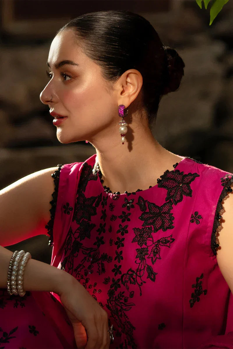 Shocking Pink - Embroidered Lawn Suit With Net Dupatta | Ready To Wear