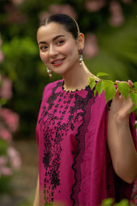 Shocking Pink - Embroidered Lawn Suit With Net Dupatta | Ready To Wear