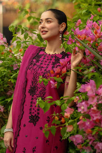 Shocking Pink - Embroidered Lawn Suit With Net Dupatta | Ready To Wear