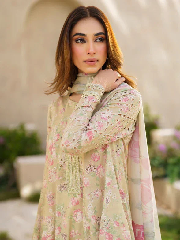 03-Piece Printed Lawn Suit With Embroidery - Ready To Wear