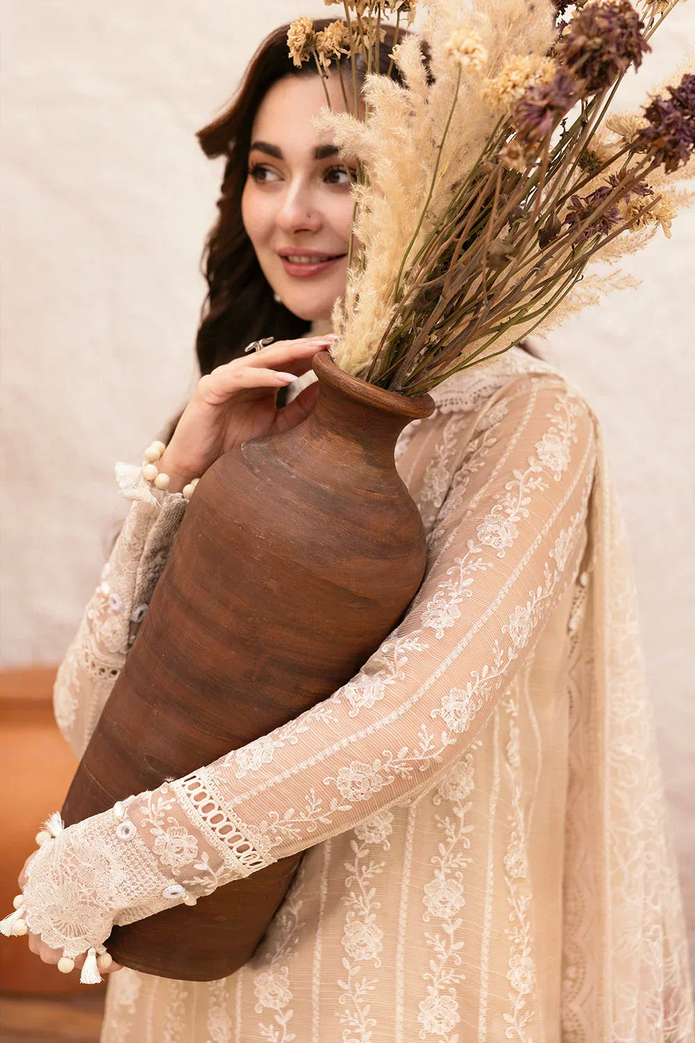 Beige Rose Luxury - Lawn Suit With Organza Dupatta | Ready To Wear