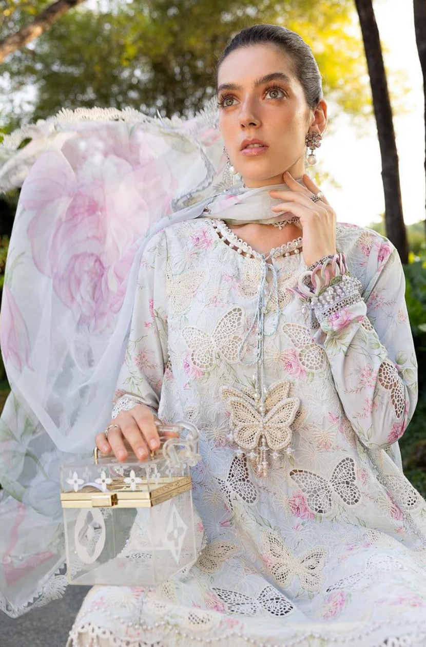 Embroidered 3pc CHIKANKARI Lawn Dress With Digital Printed Chiffon Dupatta Ready To Wear